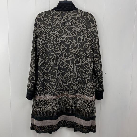 Chico's Womens Cardigan Wrap Medium Animal Print Mixed Media Duster Open Front - Picture 5 of 10